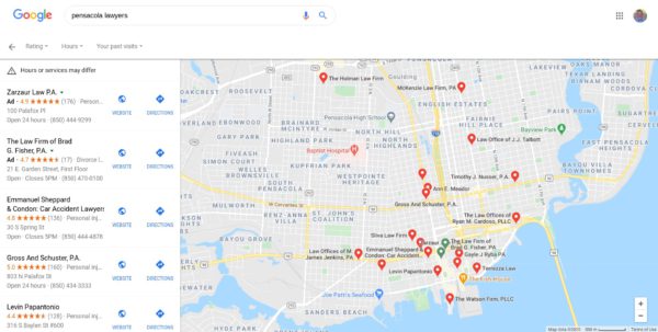 Pansacola Lawyers Google Maps Listings